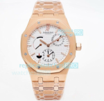 Swiss Clone AP Royal Oak Dual Time Rose Gold Watch White Dial 41MM